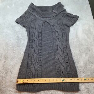 Funky People Chunky Cable Knit Sweater Dress Women S Gray Short Sleeve Cowl Neck